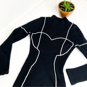 PLT Ski Ribbed Top Black | White Contrast Outline Small